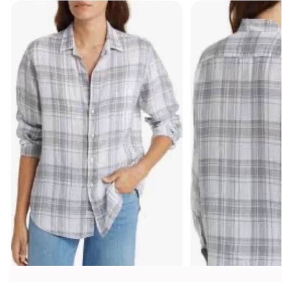 Frank & Eileen Tops - Frank & Eileen Gray White XS Cotton Flannel Long Sleeve Eileen Button Up Shirt